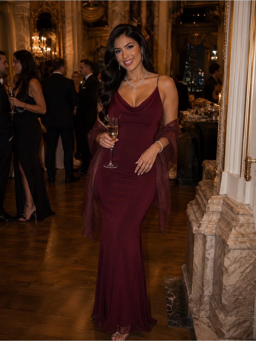 Burgundy Formal Evening Dress Size Small | Beaded Detail | Worn Once